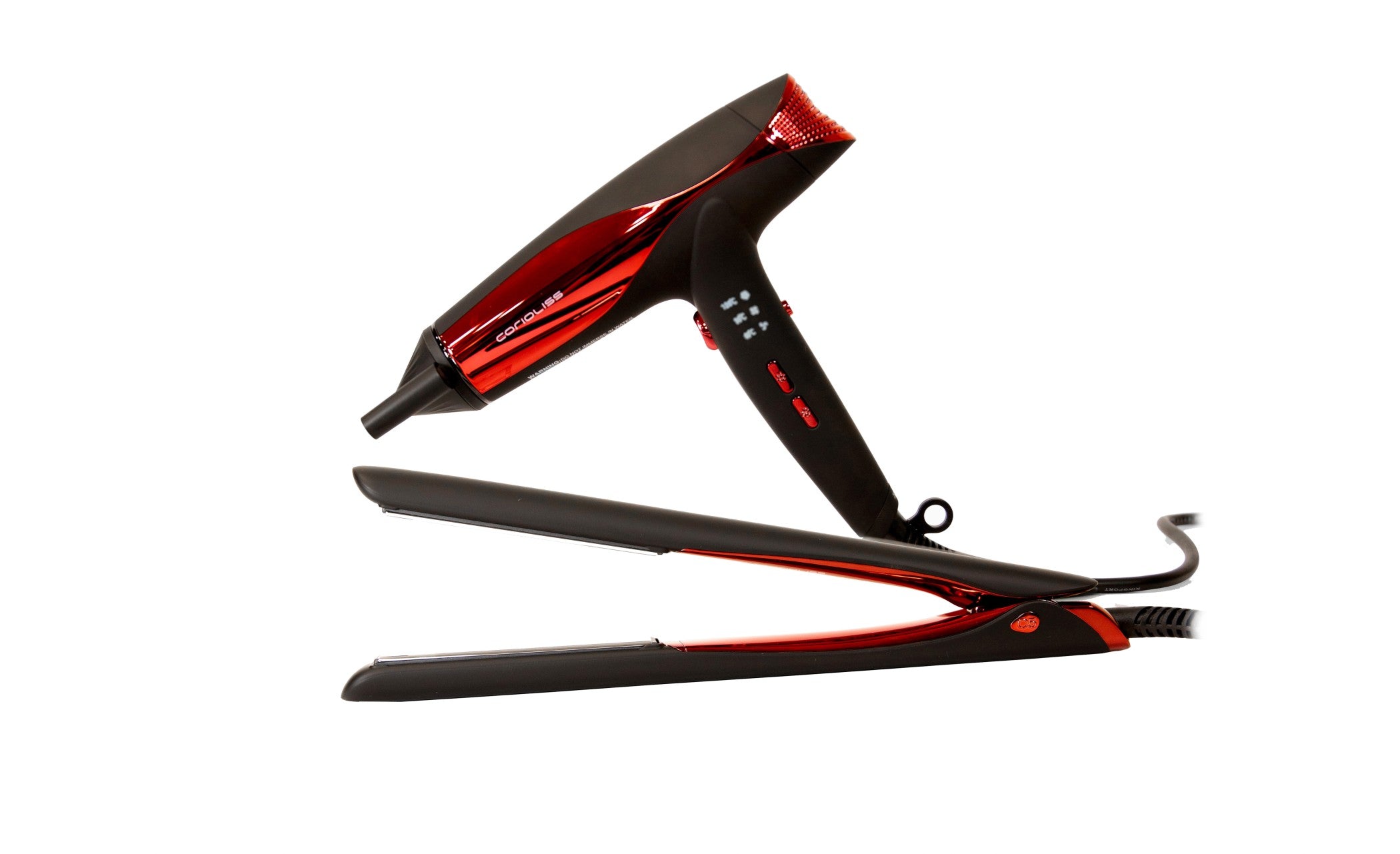 KIT PLANCHA C5 + SECADOR WIND BLACK RED